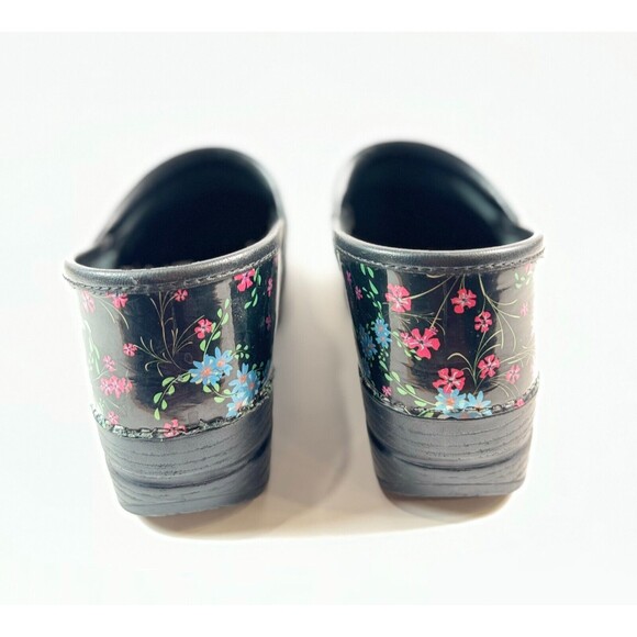 Dansko Womens Shoes Black Patent Leather Clogs Floral Slip On Nursing 38 US 8 - Picture 5 of 6